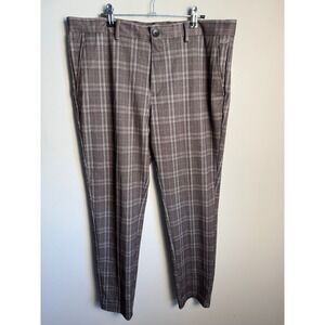 Jack & Jones Mens Brown Plaid Slim Marco Pants 36 Business Casual Preppy Stretch
